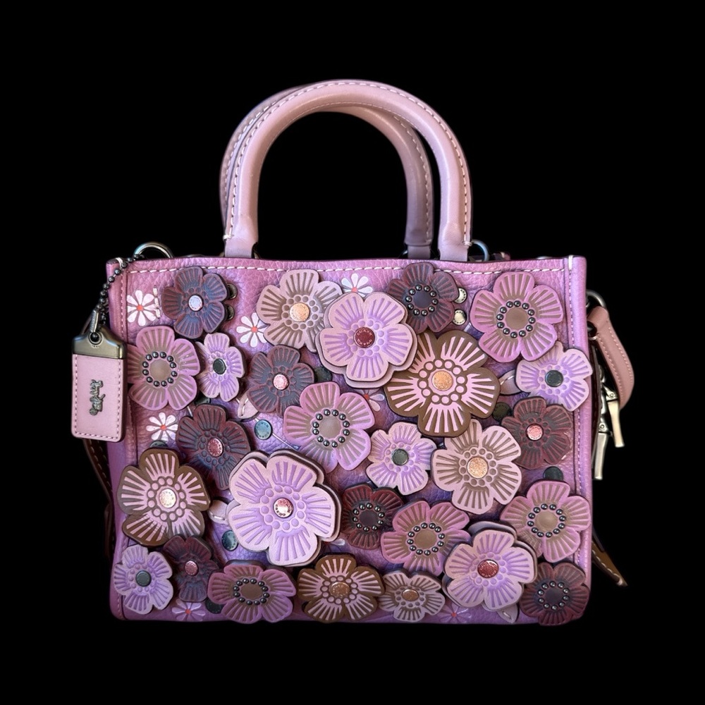 Coach Rogue 25 Tea Rose Appliqué Small Leather Satchel Bag - Pink/Mauve - Picture 2 of 11